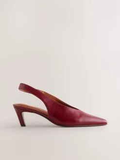 Next Leather Pointed Toe Slingback Heels Red Outlet
