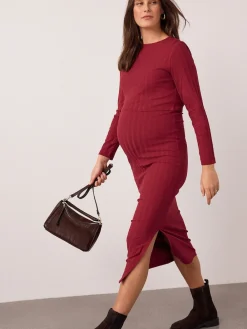 Next Maternity Long Sleeve Nursing Shelf Dress Red New