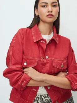 Next Oversized Relaxed Fit Denim Trucker Jacket Red Outlet