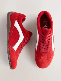 Next Forever Comfort® Leather Slimsole Lace-Up Trainers Red Suede Hot