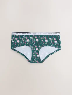 Next Short Cotton Logo Knickers 7 Pack Red Tablescape Print New