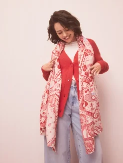 Next Red Valentine Patchwork Lightweight Scarf New