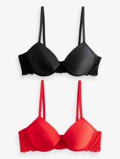 Next Push Up Pad Plunge A-E Smoothing T-Shirt Bras 2 Pack Red/Black