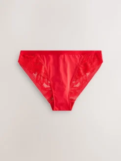 Next High Leg Microfibre and Lace Knickers 2 Pack Red/Cream Clearance