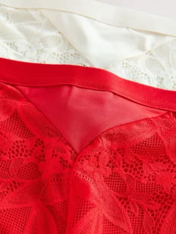Next High Leg Microfibre and Lace Knickers 2 Pack Red/Cream Clearance