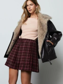 Next Pleated Pull On Mini Skirt Red/Pink Check