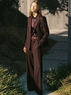 Reiss Solene Wool-Blend Wide-Leg Suit Trousers Aubergine Discount