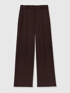 Reiss Solene Wool-Blend Wide-Leg Suit Trousers Aubergine Discount