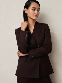 Reiss Solene Wool-Blend Double-Breasted Suit Blazer Aubergine Discount