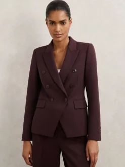 Reiss Gabi Petite Double-Breasted Suit Blazer Berry New