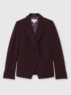 Reiss Gabi Petite Double-Breasted Suit Blazer Berry New