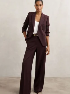 Reiss Gabi Petite Wide-Leg Suit Trousers Berry