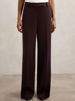 Reiss Gabi Petite Wide-Leg Suit Trousers Berry