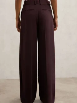 Reiss Gabi Petite Wide-Leg Suit Trousers Berry
