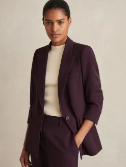 Reiss Gabi Tailored Single Breasted Suit Blazer Berry Best