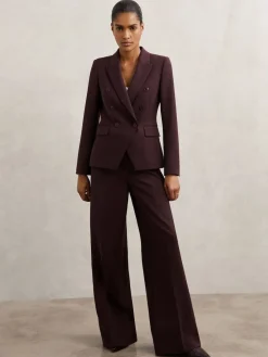 Reiss Gabi Wide-Leg Suit Trousers Berry New