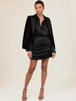 Reiss Black Chloe Fringe Mini Skirt Outlet