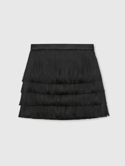Reiss Black Chloe Fringe Mini Skirt Outlet