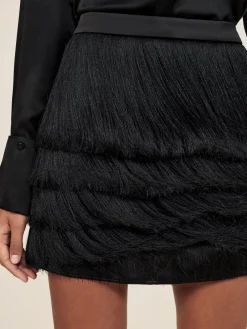 Reiss Black Chloe Fringe Mini Skirt Outlet