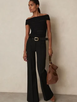 Reiss Claude High Rise Flared Trousers Black Outlet