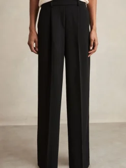 Reiss Eden Elasticated-Waist Wide-Leg Twill Trousers Black Online