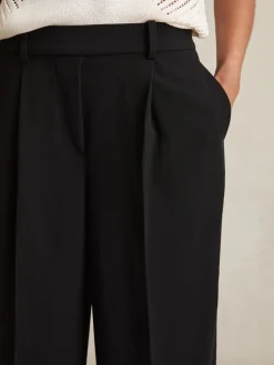 Reiss Eden Elasticated-Waist Wide-Leg Twill Trousers Black Online