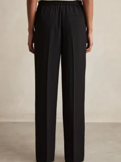 Reiss Eden Elasticated-Waist Wide-Leg Twill Trousers Black Online