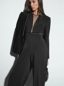 Reiss Evora Plunge-Neck Split-Sleeve Jumpsuit Black