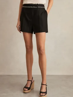 Reiss Fawn Linen Whipstitch Shorts Black Online