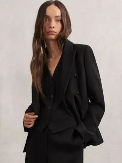Reiss Gabi Petite Double-Breasted Suit Blazer Black Hot