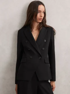 Reiss Gabi Petite Double-Breasted Suit Blazer Black Hot