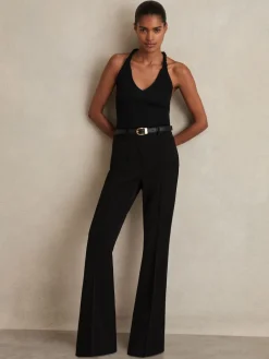 Reiss Gabi Petite Flared Suit Trousers Black Sale