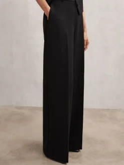 Reiss Gabi Petite Wide-Leg Suit Trousers Black New