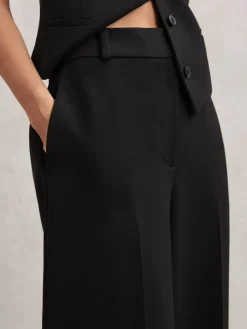 Reiss Gabi Petite Wide-Leg Suit Trousers Black New