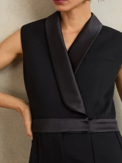 Reiss Black Gaia Atelier Wide-Leg Tuxedo Jumpsuit Best
