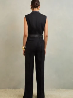 Reiss Black Gaia Atelier Wide-Leg Tuxedo Jumpsuit Best