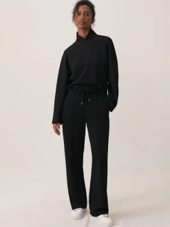 Reiss Jemma Premium Interlock Wide-Leg Joggers Black Discount