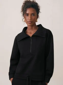 Reiss Laney Premium Interlock Half-Zip Sweatshirt Black Discount