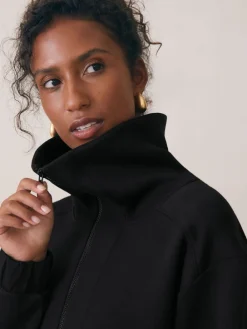 Reiss Laney Premium Interlock Half-Zip Sweatshirt Black Discount