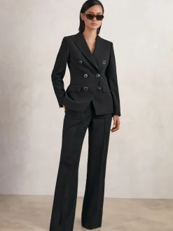 Reiss Lia Wool-Blend Double-Breasted Blazer Black Outlet