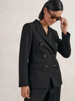 Reiss Lia Wool-Blend Double-Breasted Blazer Black Outlet