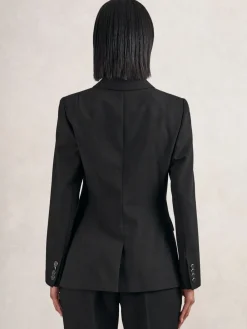 Reiss Lia Wool-Blend Double-Breasted Blazer Black Outlet