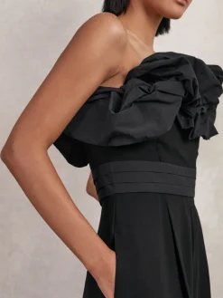 Reiss Black Sabbie Sculptural Strapless Wide-Leg Jumpsuit Hot