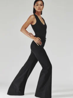 Reiss Black Sakura Patch-Pocket Flared Jeans Online