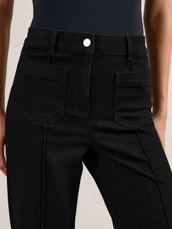 Reiss Black Sakura Patch-Pocket Flared Jeans Online