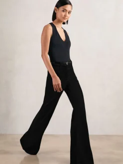 Reiss Black Sakura Petite Patch-Pocket Flared Jeans Hot