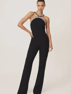 Reiss Black Simone Crystal-Embellished Cut-Out Jumpsuit Clearance
