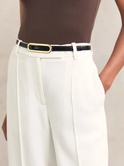 Reiss Chaya Suede Elongated-Buckle Skinny Belt Black Snakeskin New