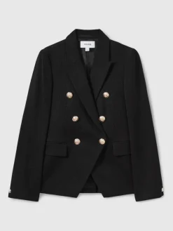 Reiss Tally Petite Tailored Fit Textured Double Breasted Blazer Black Online