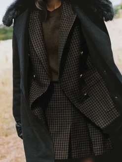 Reiss Brown Check Ayla Wool-Blend Double-Breasted Check Blazer Hot